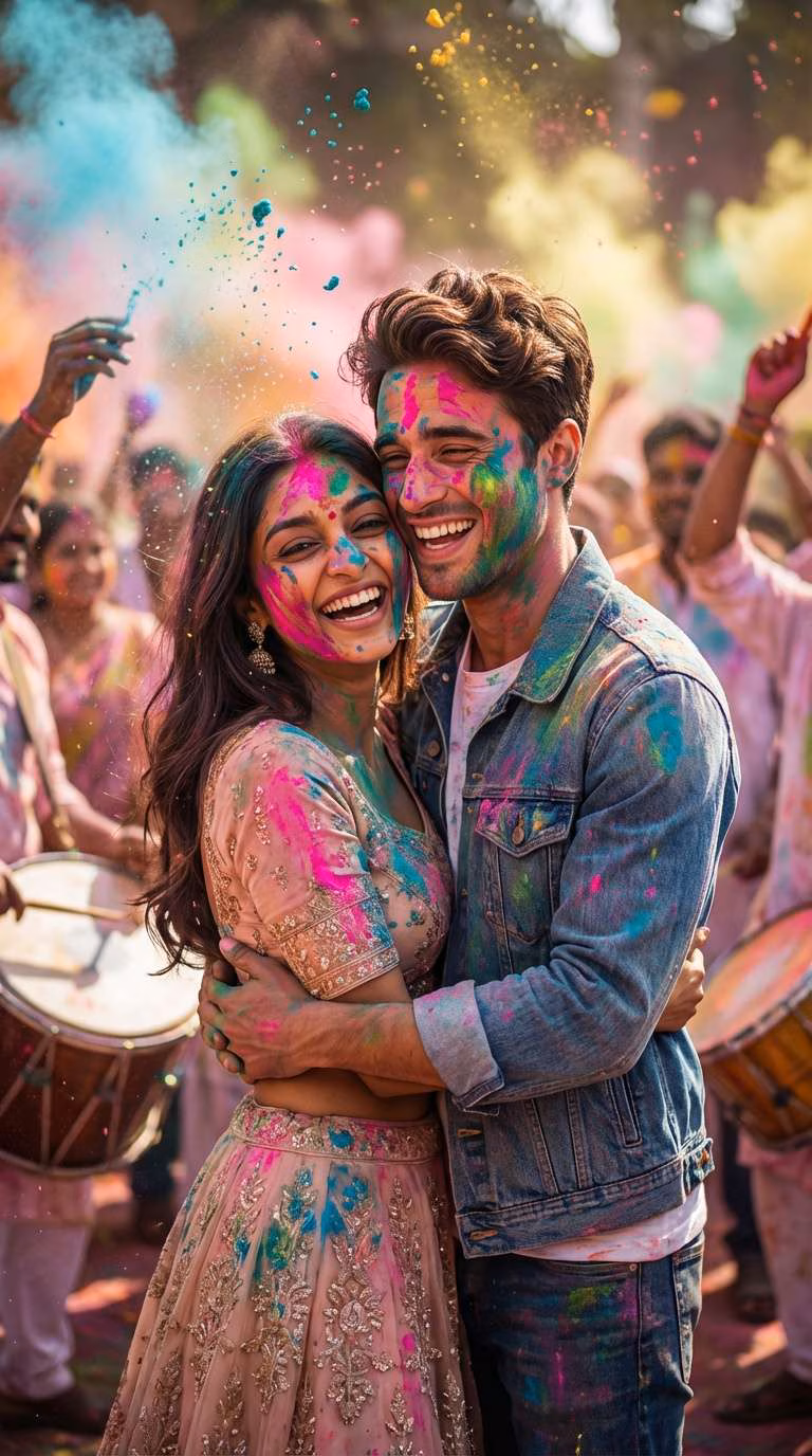 Joyful Couple Holi Celebration