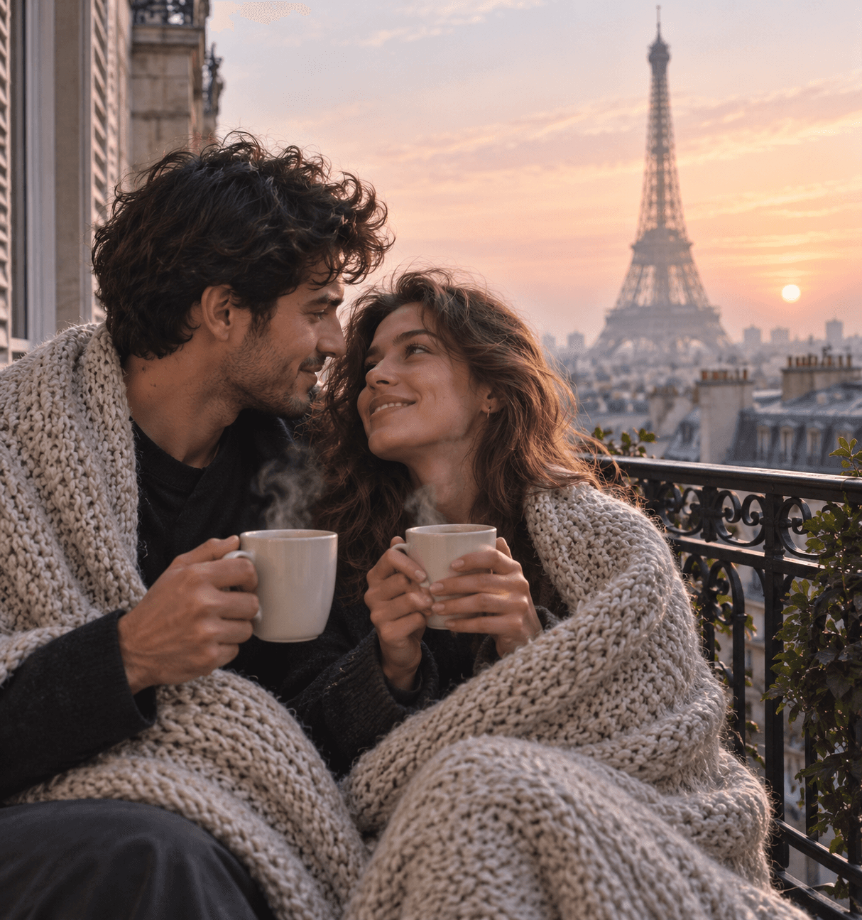 Paris Rooftop Coffee Couple 2